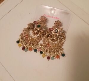 Indian Pakistani Nwot Gold and Multicolor Dangle Earrings